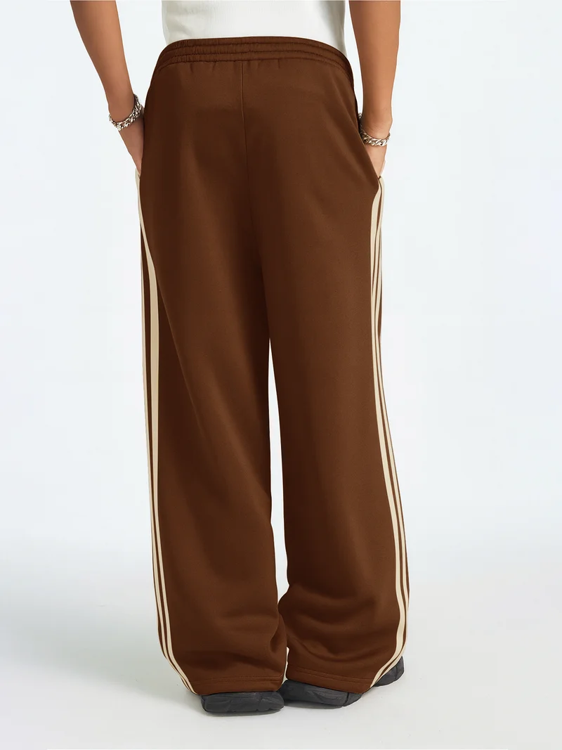 Maniac  Maniac Mens Side Stripe Brown and Biscuit Cotton Baggy Fit Trackpant for Men | Best Price UAE