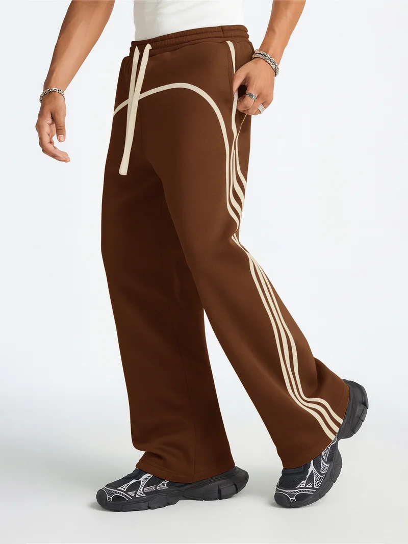 Maniac  Maniac Mens Side Stripe Brown and Biscuit Cotton Baggy Fit Trackpant for Men | Best Price UAE