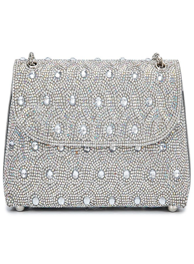 BBTT.ful Flower Evening Handbags Chain Strap Square Shoulder Bag Crossbody Bag Crystals Rhinestone Clutch Purse, 3.sexy Curves-silvery, Small - Image 1