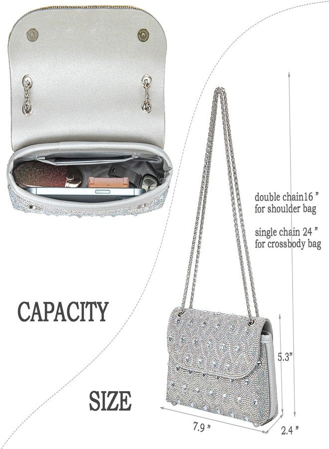 BBTT.ful Flower Evening Handbags Chain Strap Square Shoulder Bag Crossbody Bag Crystals Rhinestone Clutch Purse, 3.sexy Curves-silvery, Small - Image 5