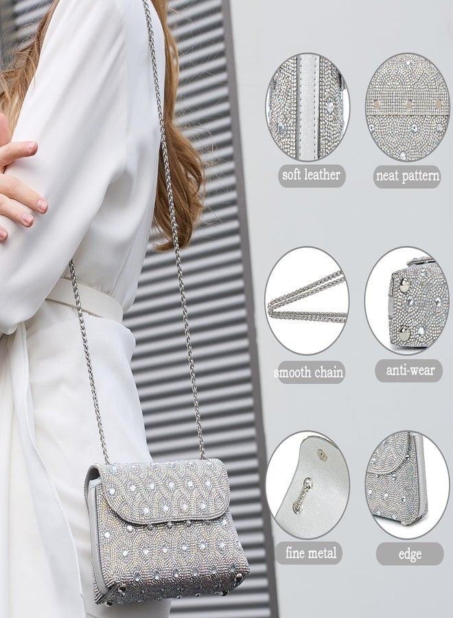 BBTT.ful Flower Evening Handbags Chain Strap Square Shoulder Bag Crossbody Bag Crystals Rhinestone Clutch Purse, 3.sexy Curves-silvery, Small - Image 4