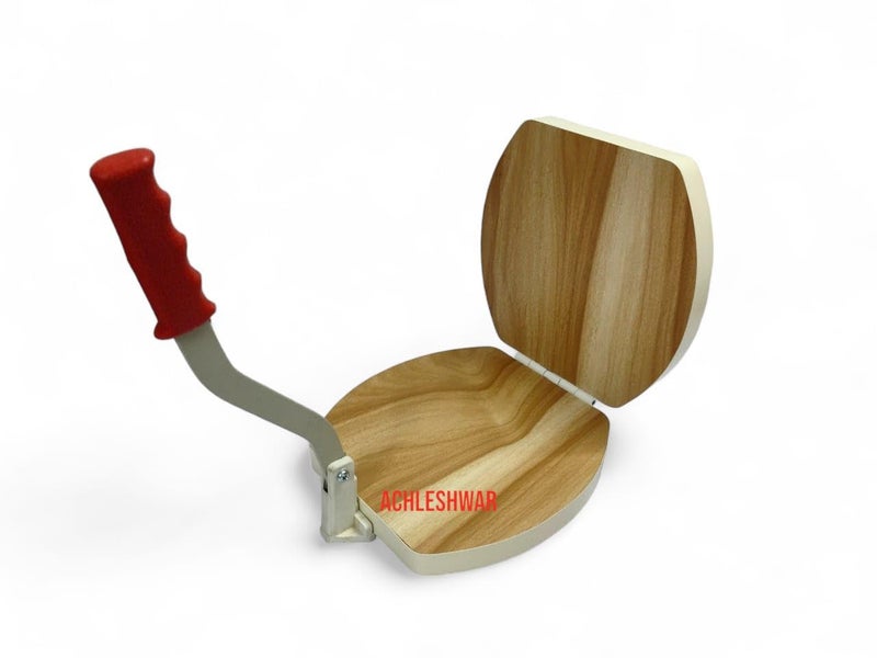 Achleshwar Wooden Manual Heavy Round Wooden Board Papad-Puri-khakhra Press Maker Plywood Machine with Iron Handle Roti Maker Press Machine with Handle for Kitchen Home - Image 2