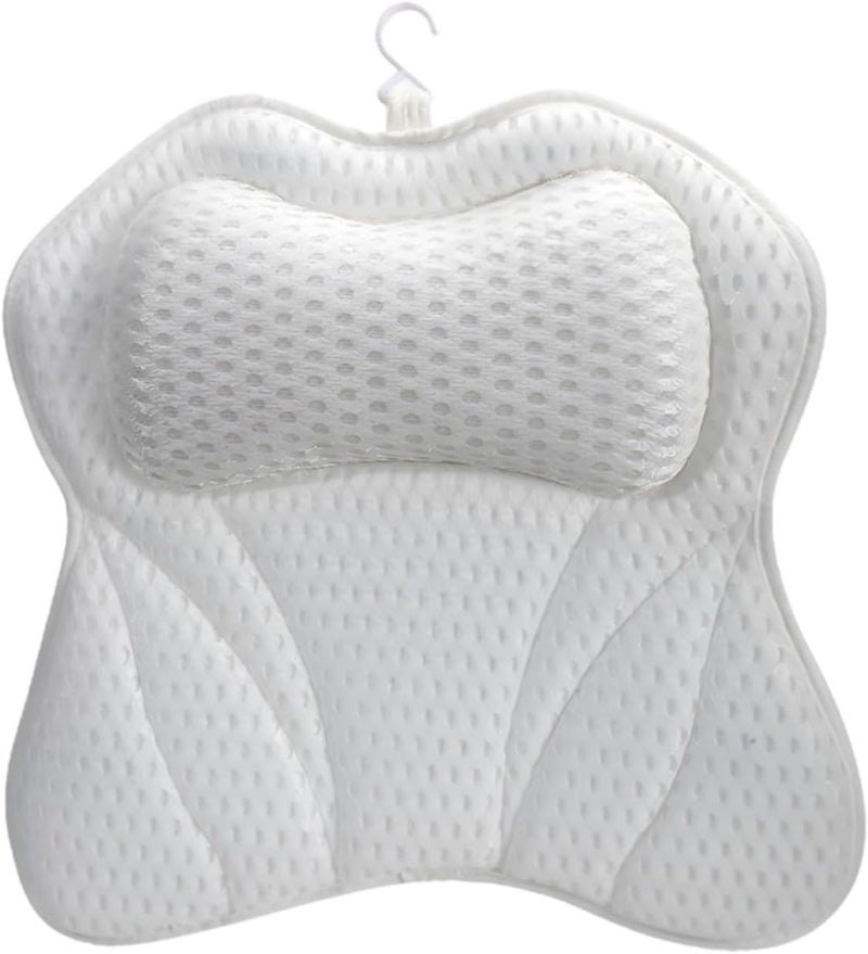 White 4D Mesh Bath Pillow, 6 Suction Cups, Butterfly-Shaped 16.5 X 16.9 X 2.4 in/ 42 X 43 X 6 Cm, Head Neck Back Support for Spa - Image 1