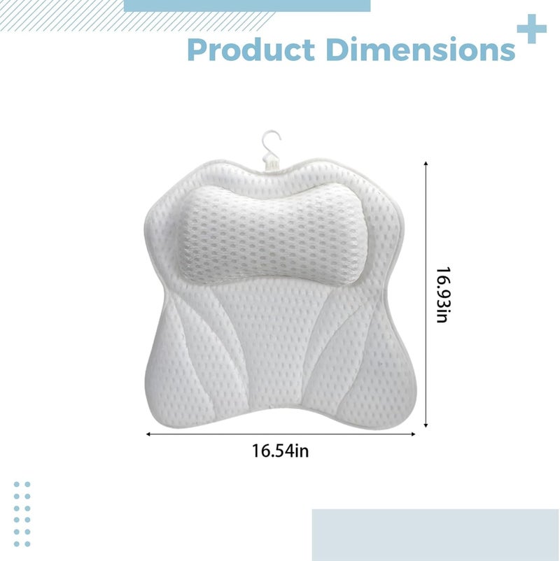White 4D Mesh Bath Pillow, 6 Suction Cups, Butterfly-Shaped 16.5 X 16.9 X 2.4 in/ 42 X 43 X 6 Cm, Head Neck Back Support for Spa - Image 2