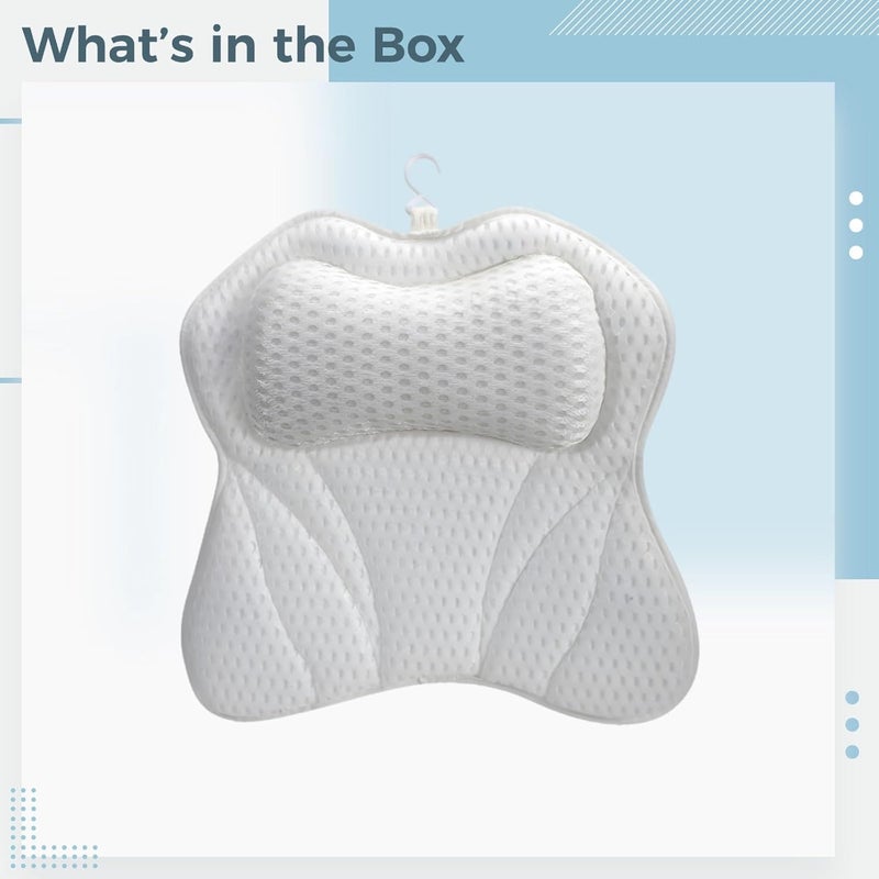White 4D Mesh Bath Pillow, 6 Suction Cups, Butterfly-Shaped 16.5 X 16.9 X 2.4 in/ 42 X 43 X 6 Cm, Head Neck Back Support for Spa - Image 5