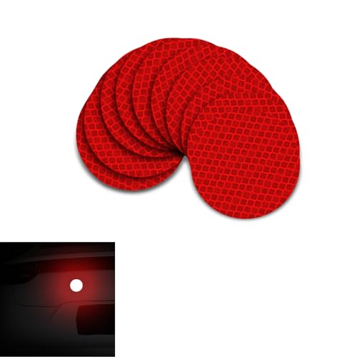 UGSHY 10 PCS Car Reflector with Adhesive 19In Round Waterproof Weatherproof PET Vehicle Stickers Universal High Visibility Automotive Reflective Stickers for Truck RV SUV Car Boat Red - Image 1