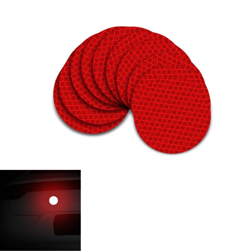 UGSHY 10 PCS Car Reflector with Adhesive 19In Round Waterproof Weatherproof PET Vehicle Stickers Universal High Visibility Automotive Reflective Stickers for Truck RV SUV Car Boat Red - Image 3