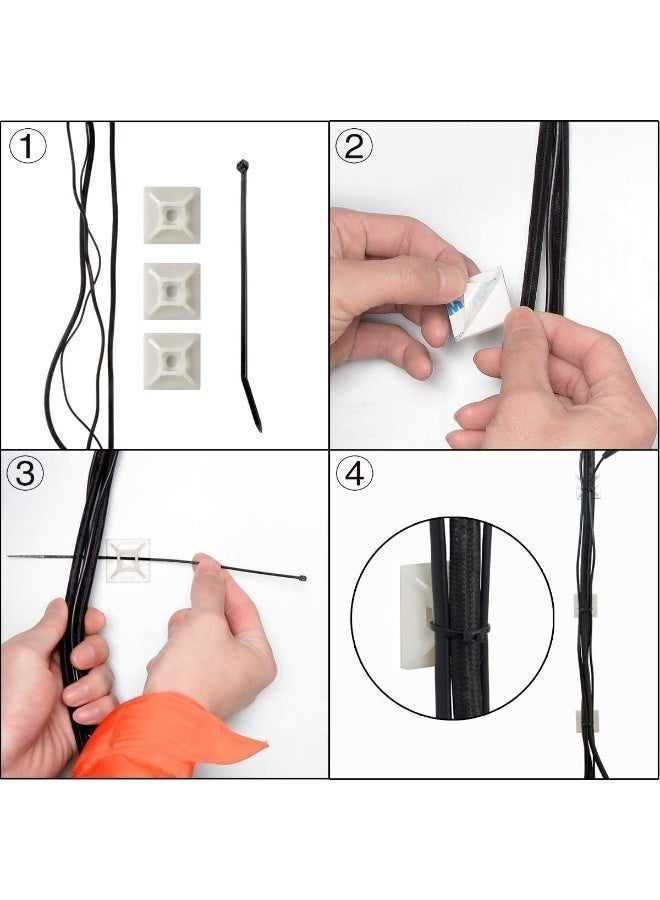 100 PCS 3/4" White Self Adhesive Cable Zip Tie Mounts Wire Cable Clips Holders Management Anchors Organizer Holders Squares - Image 2