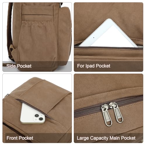 AUGUR Laptop Backpack Women,Canvas Bag, Durable Travel Vintage Backpack,Retro Casual Backpack,Girls Work Daypack Rucksack (Army Green) - Image 5