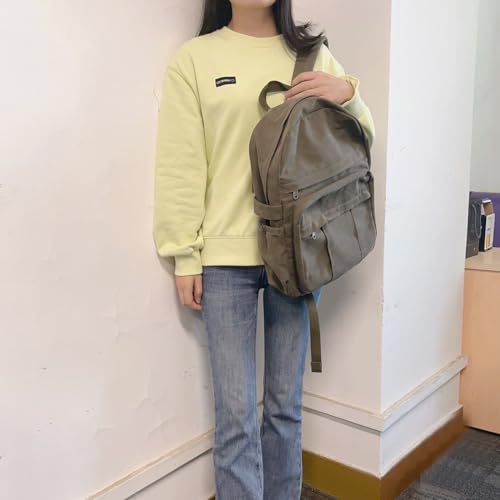 AUGUR Laptop Backpack Women,Canvas Bag, Durable Travel Vintage Backpack,Retro Casual Backpack,Girls Work Daypack Rucksack (Army Green) - Image 3