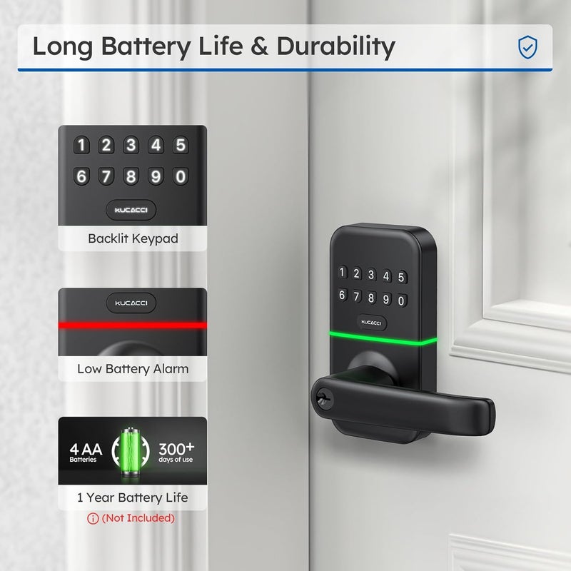 KUCACCI Smart Door Handle Lock with Keypad: Keyless Entry Digital Knob for Front Door - Electronic Smart Lock with Keypad - Exterior Code Door Knob - Easy Installation - Image 4
