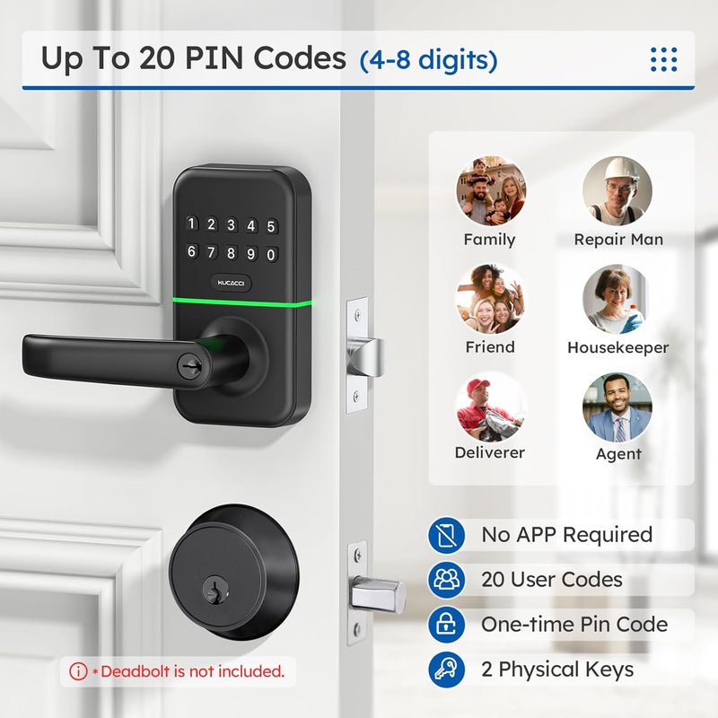 KUCACCI Smart Door Handle Lock with Keypad: Keyless Entry Digital Knob for Front Door - Electronic Smart Lock with Keypad - Exterior Code Door Knob - Easy Installation - Image 2