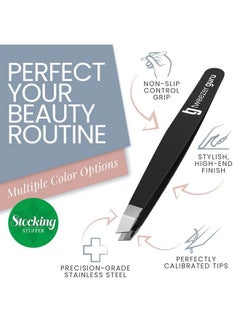 Tweezer Guru ملقط للنساء ملقط دقيق مائل مدبب لإزالة الحواجب والشعر الناشئ تحت الجلد، ملقط لإزالة الرؤوس السوداء والشظايا بإبرة حادة ونقطة أنف للنتف (أسود)  - Image 3
