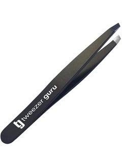 Tweezer Guru ملقط للنساء ملقط دقيق مائل مدبب لإزالة الحواجب والشعر الناشئ تحت الجلد، ملقط لإزالة الرؤوس السوداء والشظايا بإبرة حادة ونقطة أنف للنتف (أسود)  - Image 1