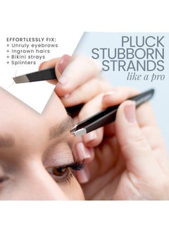 Tweezer Guru ملقط للنساء ملقط دقيق مائل مدبب لإزالة الحواجب والشعر الناشئ تحت الجلد، ملقط لإزالة الرؤوس السوداء والشظايا بإبرة حادة ونقطة أنف للنتف (أسود)  - Image 4