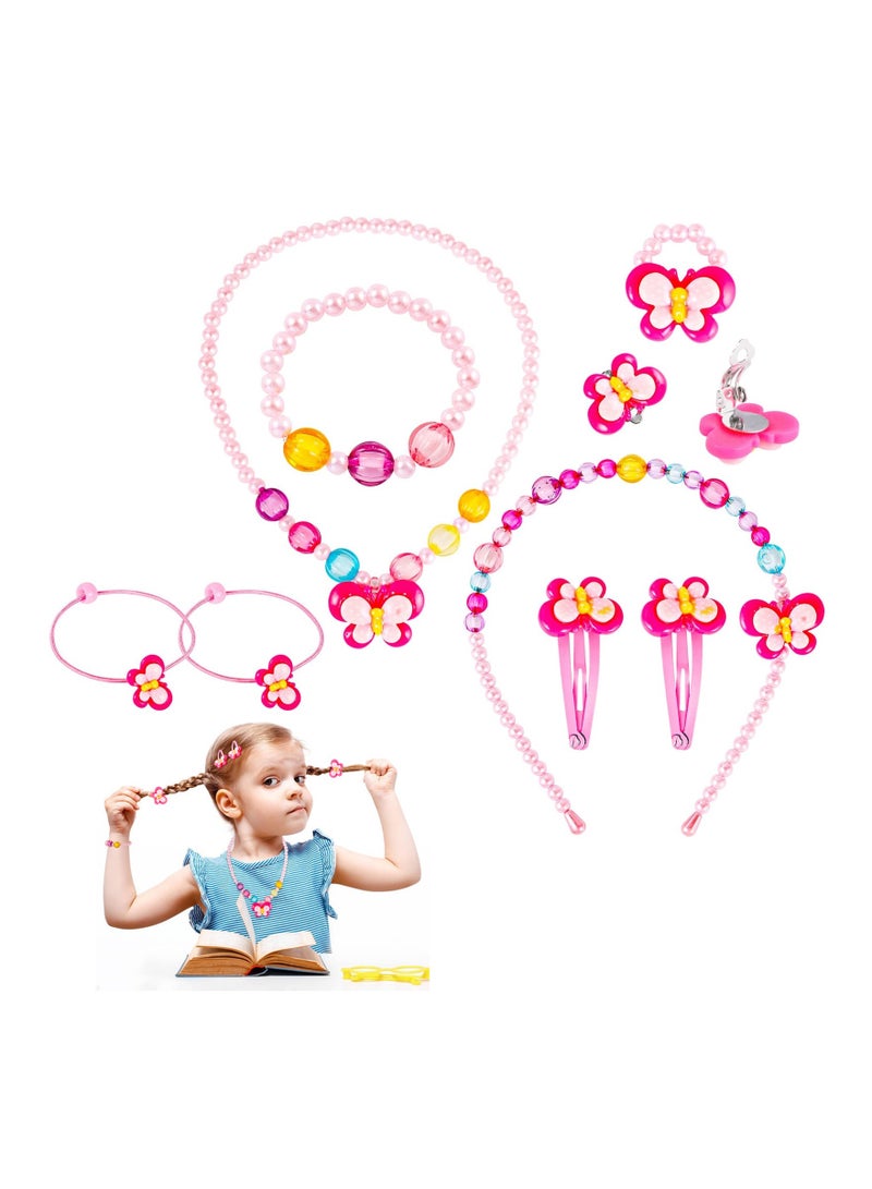 SYOSI Kids Jewelry Kit Little Girls Bracelet Necklace Ring Hair Clips Clip-on Earring Set Dress up Jewelry Party Favors Pretend Play for Little Girls  - Image 1
