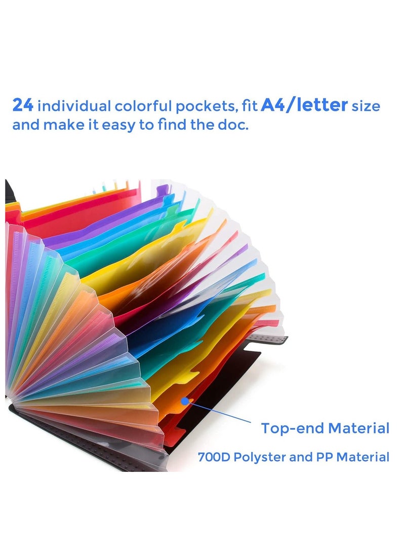 24 Pockets Expanding File Folder with Cover Accordian File Organizer Portable A4 Letter Size File Box High Capacity Plastic Colored Paper Document Organizer Filing Folder Organizer - Image 2