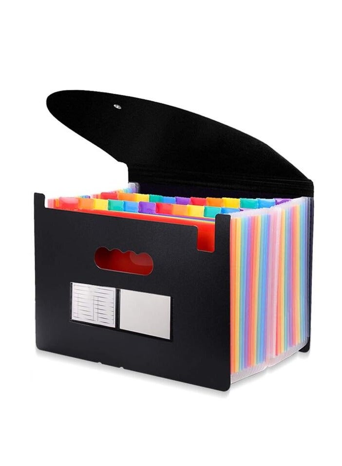 24 Pockets Expanding File Folder with Cover Accordian File Organizer Portable A4 Letter Size File Box High Capacity Plastic Colored Paper Document Organizer Filing Folder Organizer - Image 1