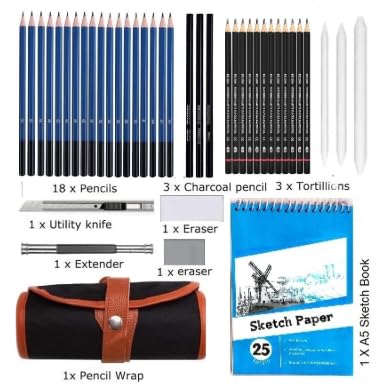 Corslet 42 Pc Sketching Kit Drawing Pencils for Artists Kit A5 Sketch Book Charcoal Pencil Art Supplies for Artist Pencil Set Drawing Set Sketch Pencils Set for Artists Drawing Kit Shading Pencils Set - Image 2