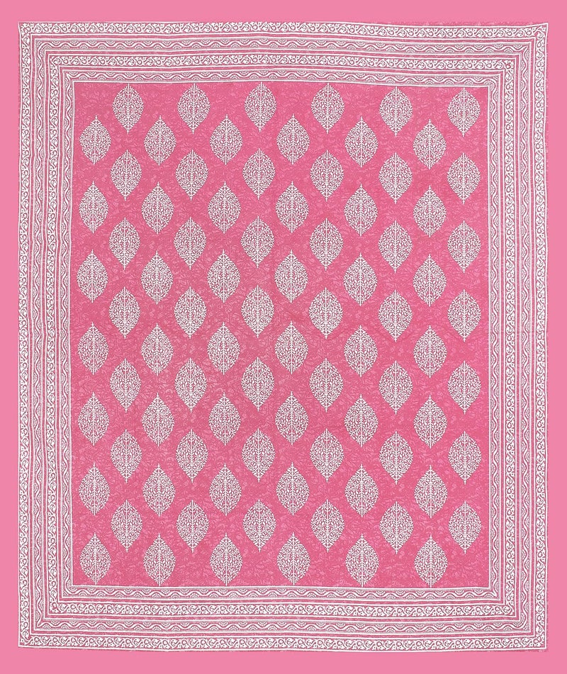 EarlyMart Cotton Rajasthani Jaipuri Traditional Floral King Size Double Bedsheet With 2 Pillow Covers Pink144 TC - Image 2