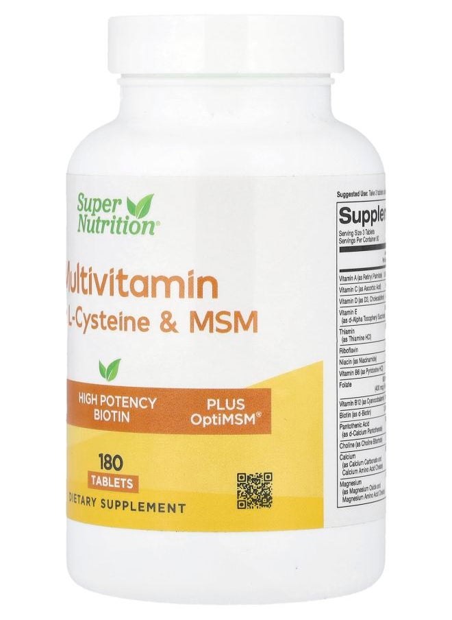 Super Nutrition Multivitamins with L-Cysteine MSM Vitamin A and Biotin 180 Tablets  - Image 2