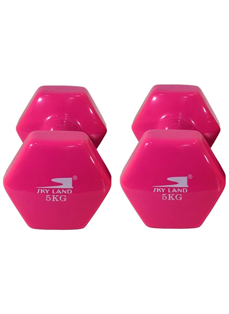 Sky Land Classical Dumbbells Hand Weights Set of 2 - Vinyl Coated Exercise & Fitness Dumbbell for Home Gym Equipment Workouts Strength Training, 5Kg X 2 Pink, EM-9219R-5  - Image 3
