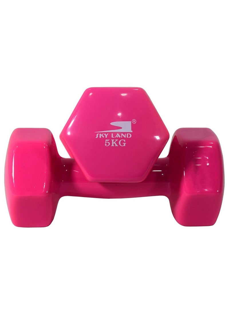 Sky Land Classical Dumbbells Hand Weights Set of 2 - Vinyl Coated Exercise & Fitness Dumbbell for Home Gym Equipment Workouts Strength Training, 5Kg X 2 Pink, EM-9219R-5  - Image 4