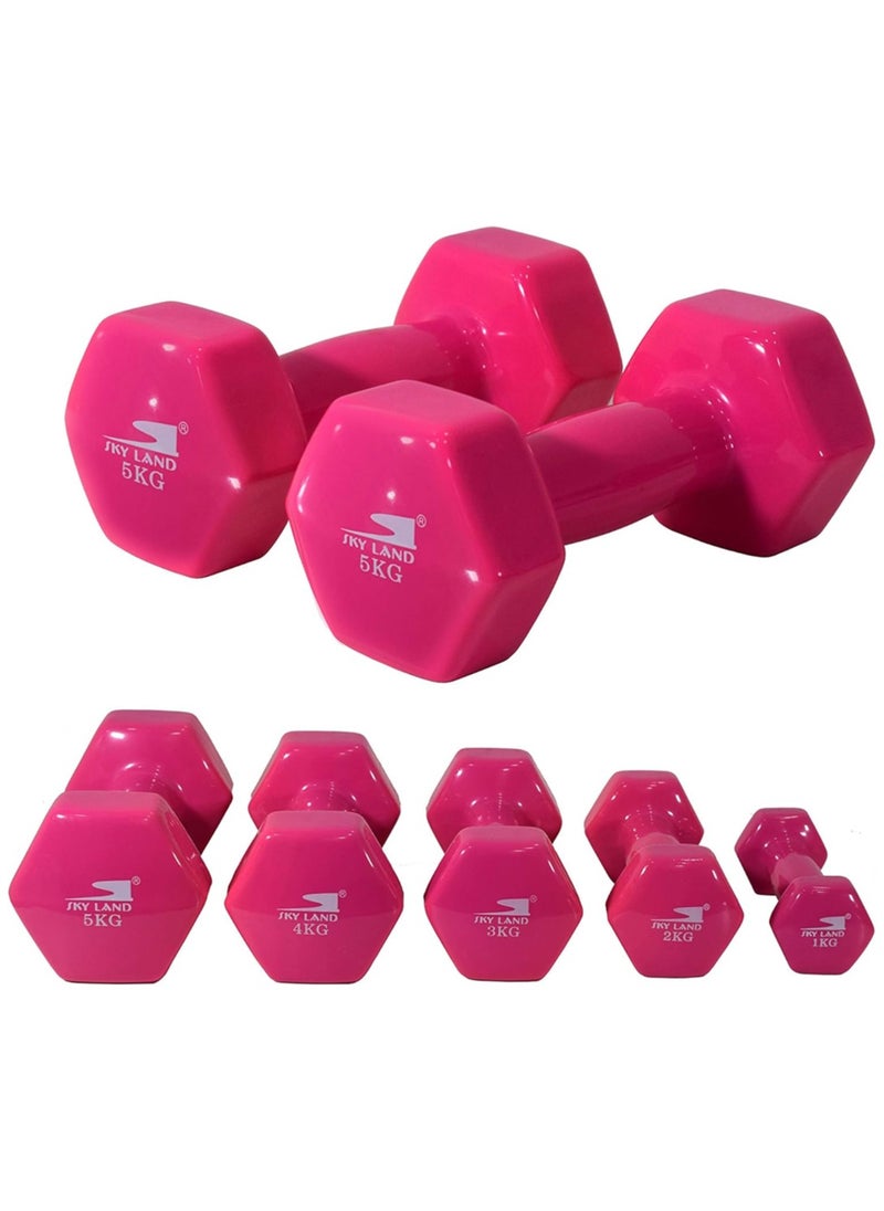 Sky Land Classical Dumbbells Hand Weights Set of 2 - Vinyl Coated Exercise & Fitness Dumbbell for Home Gym Equipment Workouts Strength Training, 5Kg X 2 Pink, EM-9219R-5  - Image 5