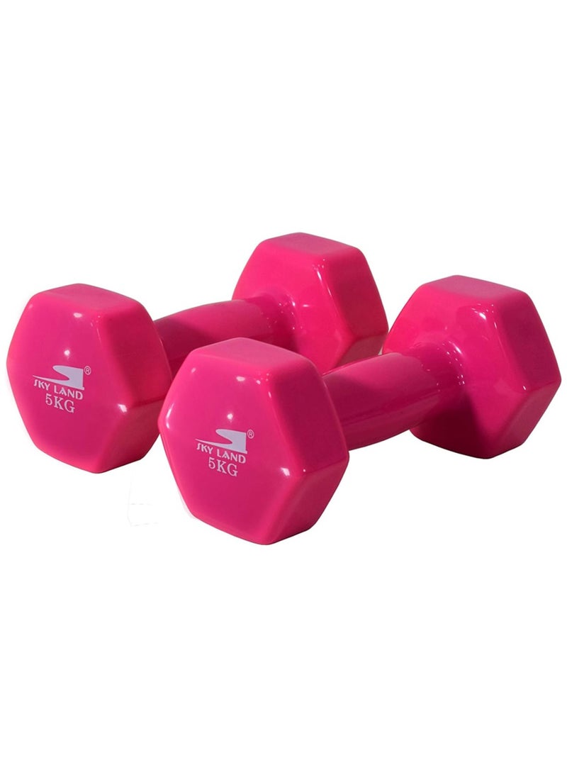 Sky Land Classical Dumbbells Hand Weights Set of 2 - Vinyl Coated Exercise & Fitness Dumbbell for Home Gym Equipment Workouts Strength Training, 5Kg X 2 Pink, EM-9219R-5  - Image 2
