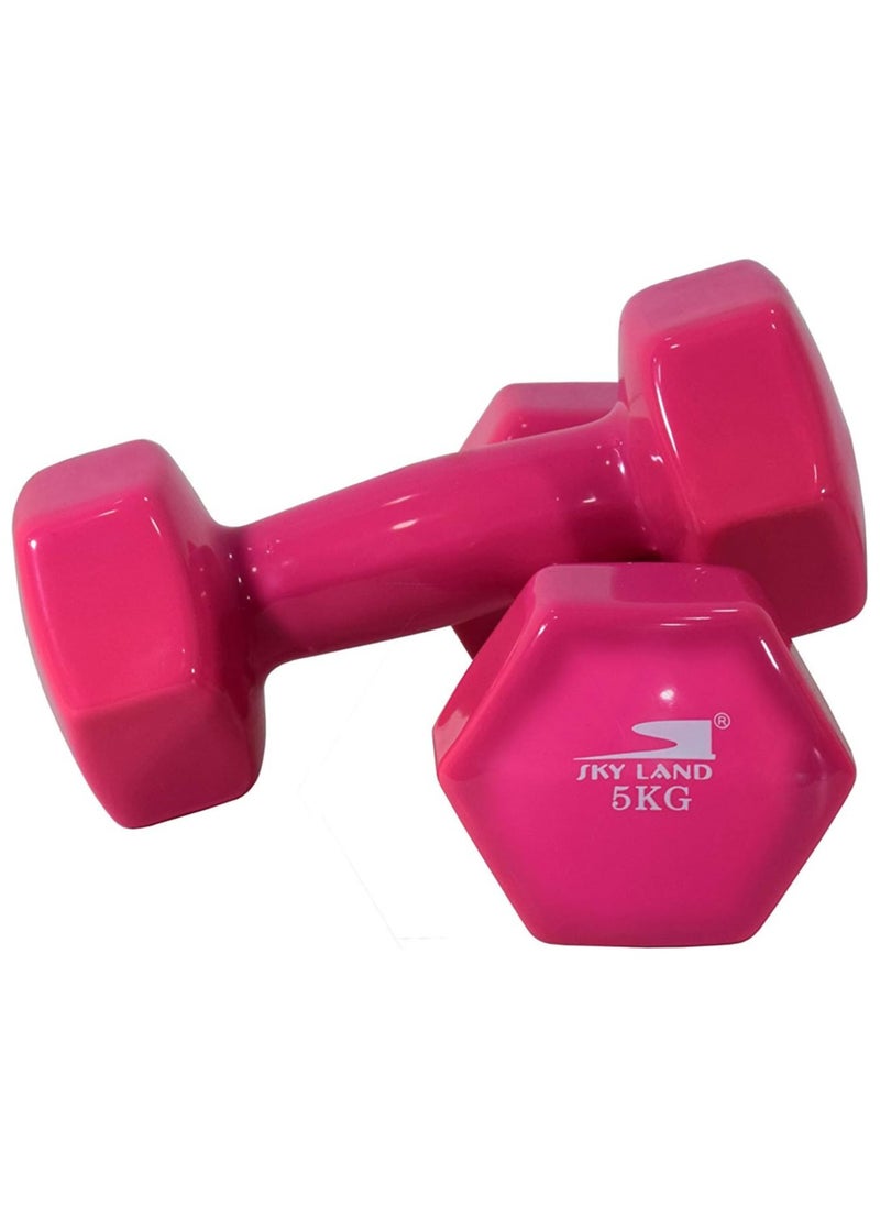 Sky Land Classical Dumbbells Hand Weights Set of 2 - Vinyl Coated Exercise & Fitness Dumbbell for Home Gym Equipment Workouts Strength Training, 5Kg X 2 Pink, EM-9219R-5  - Image 1