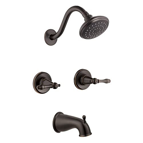 Design House 523472 Oakmont Classic Bath and Shower Trim with SingleFunction Shower Head 2Handle Faucet and Valve for Bathroom Oil Rubbed Bronze
