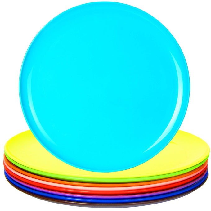 10 INCH PLASTIC PLATES LARGE PLATES DINNER PLATES SET OF 9 9 RAINBOW COLORS