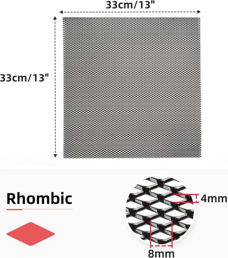 AggAuto Universal 13"x13" Car Grill Mesh - Aluminum Alloy Automotive Grille Insert Bumper Rhombic Hole 4x8mm, 3Pcs One of the Most Multifunctional Shape Grids Black - Image 2