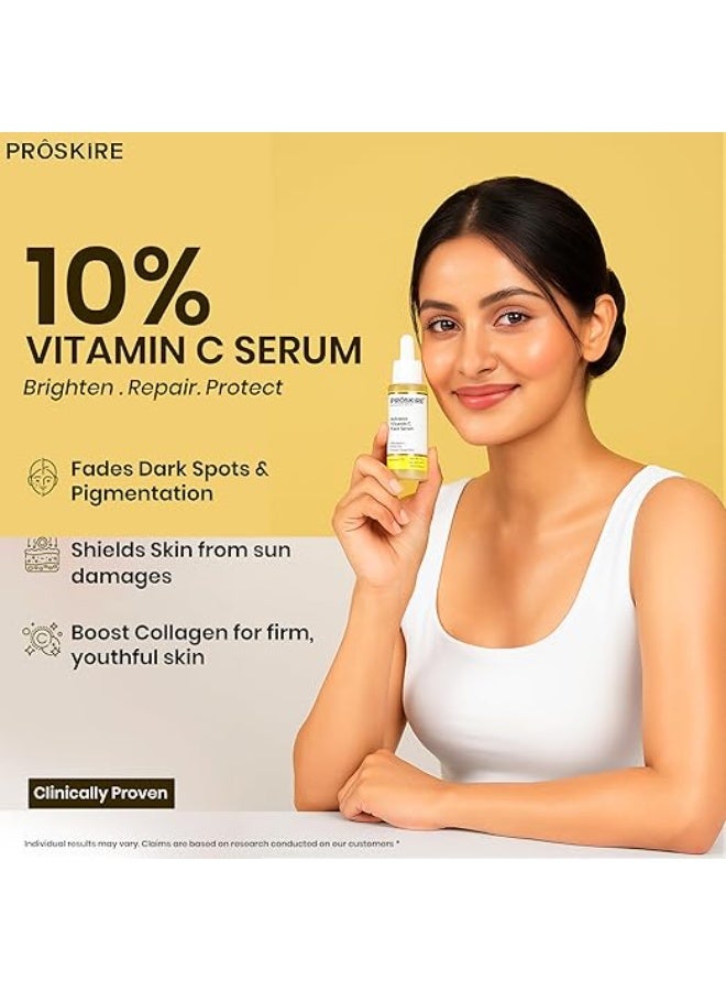 Proskire Advance 10% Vitamin C Face Serum with Ferulic & Mandarin Extract| Brightening, Dark Spot & Anti-Pigmentation Serum for All Skin Types – 30ml - Image 3