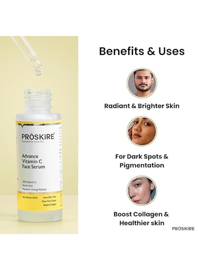 Proskire Advance 10% Vitamin C Face Serum with Ferulic & Mandarin Extract| Brightening, Dark Spot & Anti-Pigmentation Serum for All Skin Types – 30ml - Image 4