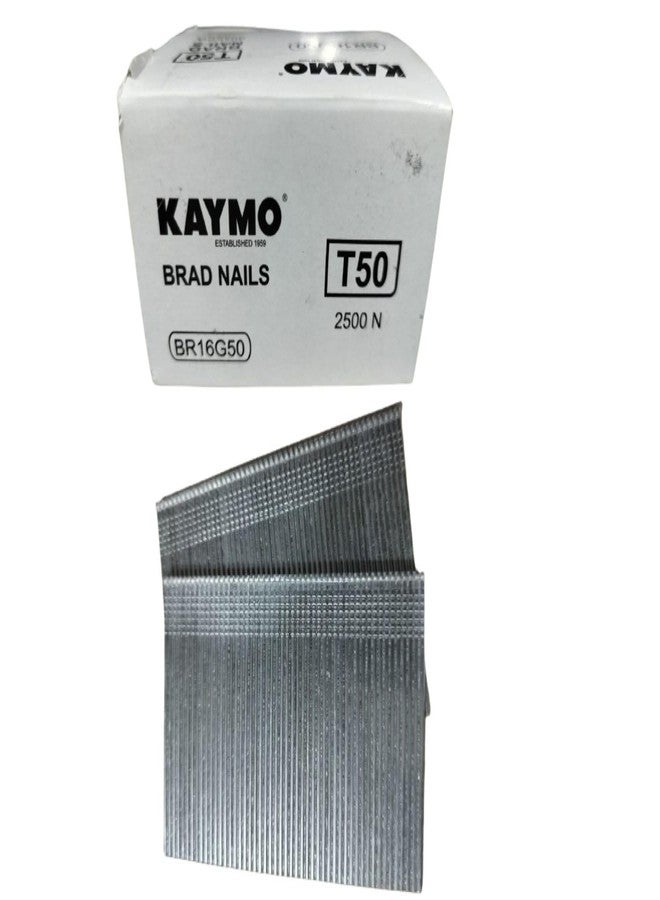 Kaymo T-Series 16G Brad Nails 50 mm - 2500 Nails | Heavy-Duty Steel Fasteners for Woodwork, Modular Kitchens, MDF, Canvas Art, Construction | High Precision | Compatible with Kaymo Brad Nailers - Image 1