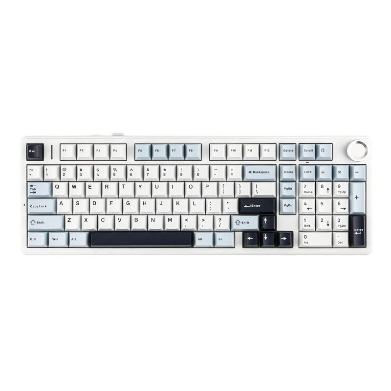 MechLands Aula F99 PRO 96% Mechanical Gaming Keyboard, BT5.0/USB-C/2.4GHz Wireless, Hot Swappable Gasket Custom Keyboard with 8000mAH Battery, Rotary Knob, RGB Backlit for Win/Mac (White Blue) - Image 1
