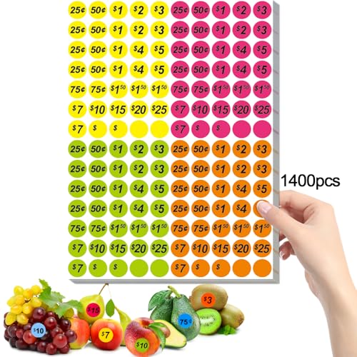 Darfukei Garage Sale Price Stickers, 1400 PCS 3/4 Inch Price Stickers for Yard Sales, Flea Markets, County Fairs & Retail Use, Pricemarker Labels, 4 Colours Round Price Tags - Image 1