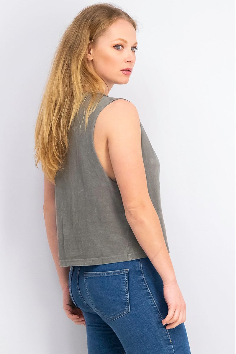 DIFUZED Women Sleeveless Tank Top, Acid,Washed Grey - Image 4