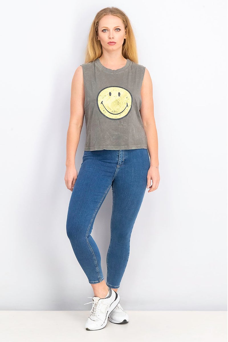 DIFUZED Women Sleeveless Tank Top, Acid,Washed Grey - Image 2