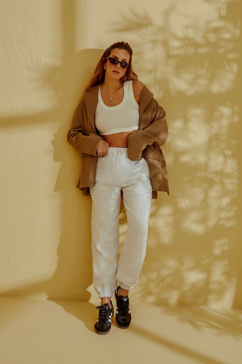 Los Ojos x Melodi Ecru Oversize/Wide Fit Cotton Thick Sweatpants Reversible  - Image 4