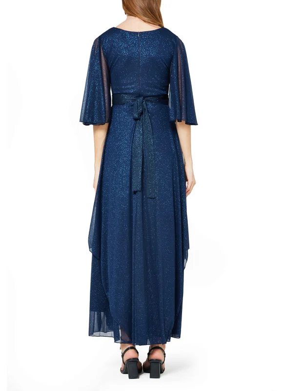 Amri Embellished Wrap Bodice Angel Sleeve Flared Dress