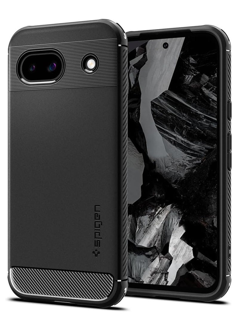 Spigen Rugged Armor Google Pixel 8a Case Cover with Carbon Fiber Textures - Matte Black  - Image 1