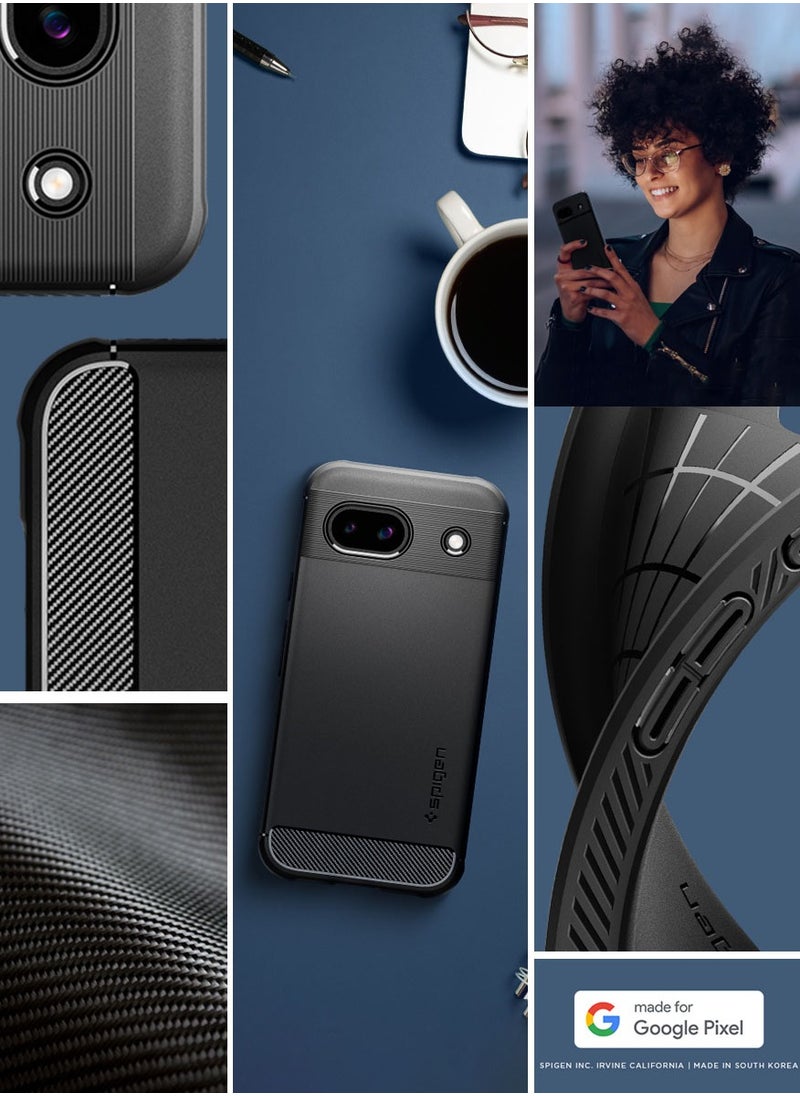 Spigen Rugged Armor Google Pixel 8a Case Cover with Carbon Fiber Textures - Matte Black  - Image 2