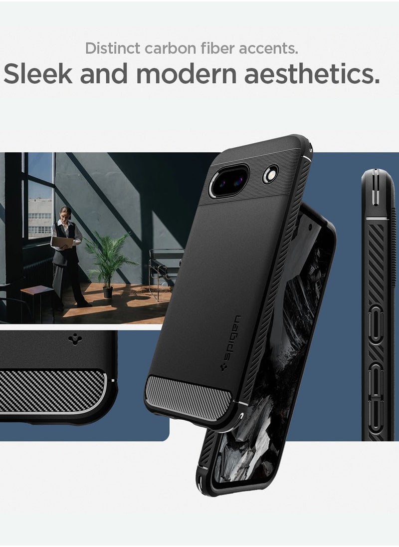 Spigen Rugged Armor Google Pixel 8a Case Cover with Carbon Fiber Textures - Matte Black  - Image 3