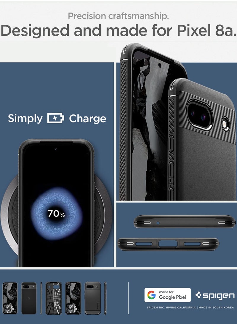 Rugged Armor Google Pixel 8a Case Cover with Carbon Fiber Textures - Matte Black