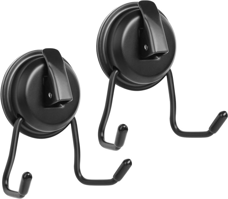 iRomic Stainless Still Suction Cup Hooks for Shower, Bathroom, Kitchen, Glass Door, Mirror, Tile – Loofah, Towel, Coat, Bath Robe Hook Holder,(2-PCS), Matte Black - Image 1