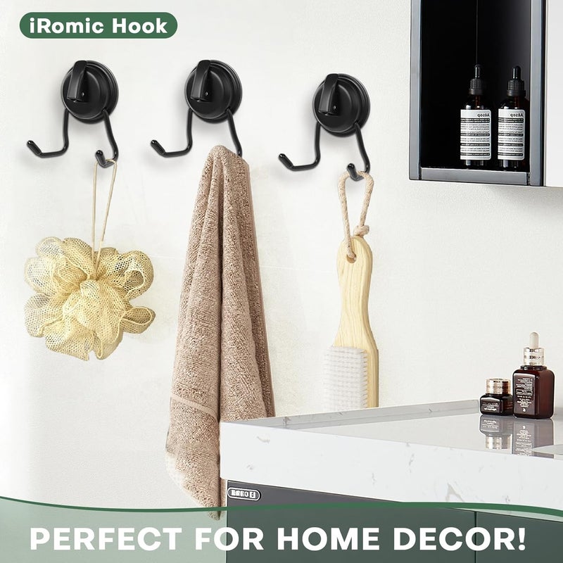 iRomic Stainless Still Suction Cup Hooks for Shower, Bathroom, Kitchen, Glass Door, Mirror, Tile – Loofah, Towel, Coat, Bath Robe Hook Holder,(2-PCS), Matte Black - Image 2