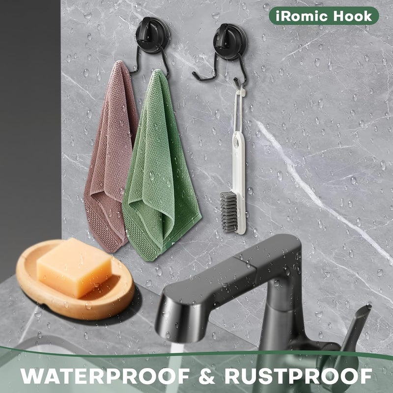 iRomic Stainless Still Suction Cup Hooks for Shower, Bathroom, Kitchen, Glass Door, Mirror, Tile – Loofah, Towel, Coat, Bath Robe Hook Holder,(2-PCS), Matte Black - Image 4