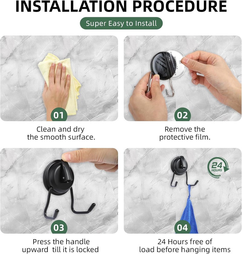 iRomic Stainless Still Suction Cup Hooks for Shower, Bathroom, Kitchen, Glass Door, Mirror, Tile – Loofah, Towel, Coat, Bath Robe Hook Holder,(2-PCS), Matte Black - Image 5
